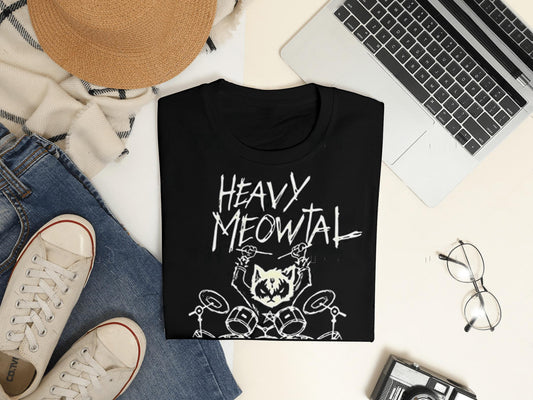 Meowtal | Heavy Metal Kedi Baskılı T-Shirt