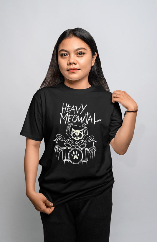 Meowtal | Heavy Metal Kedi Baskılı T-Shirt